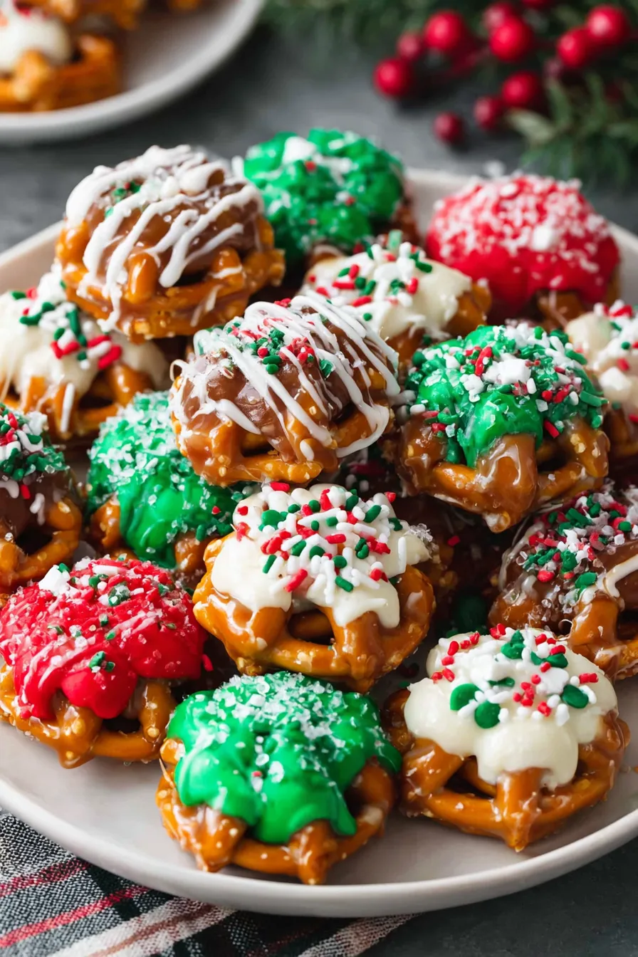Pretzel bites with caramel before coating
