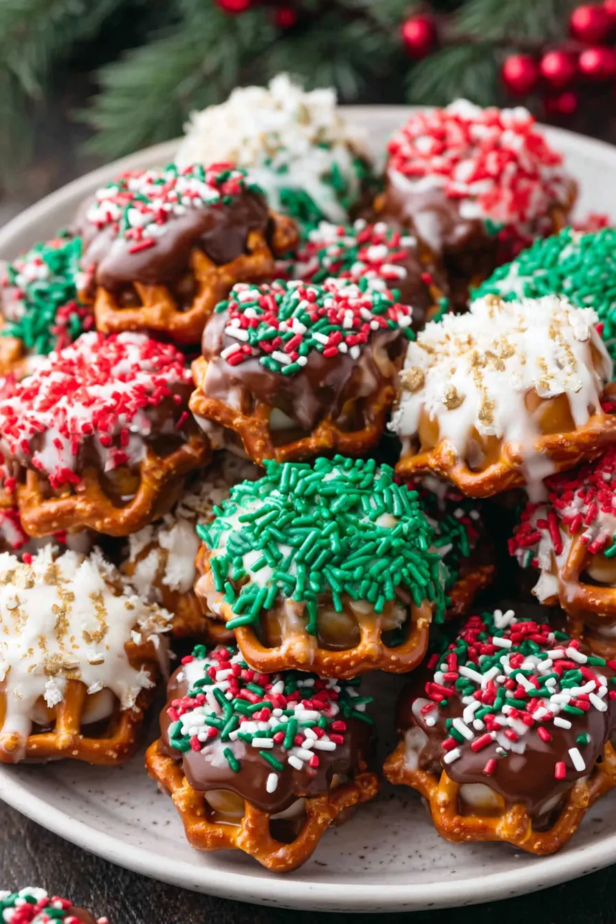 Festive coated pretzel bites ready to serve