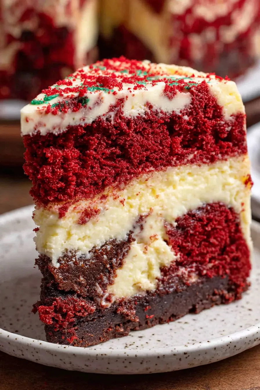 Red velvet cake batter in bowl with ingredients