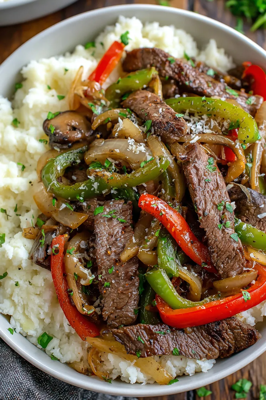 Philly cheesesteak bowl ready to serve