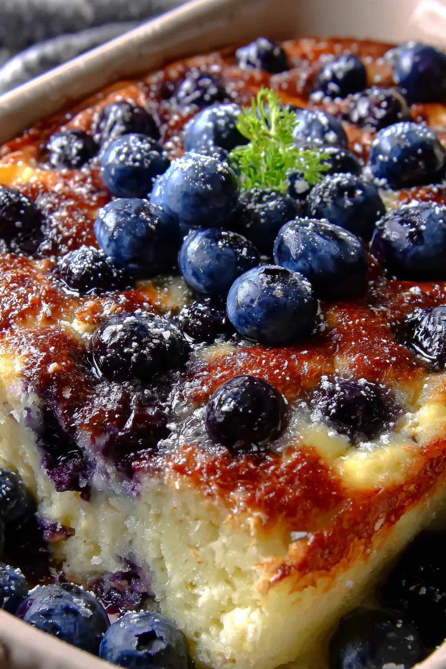 Sliced blueberry cottage cheese bake plated