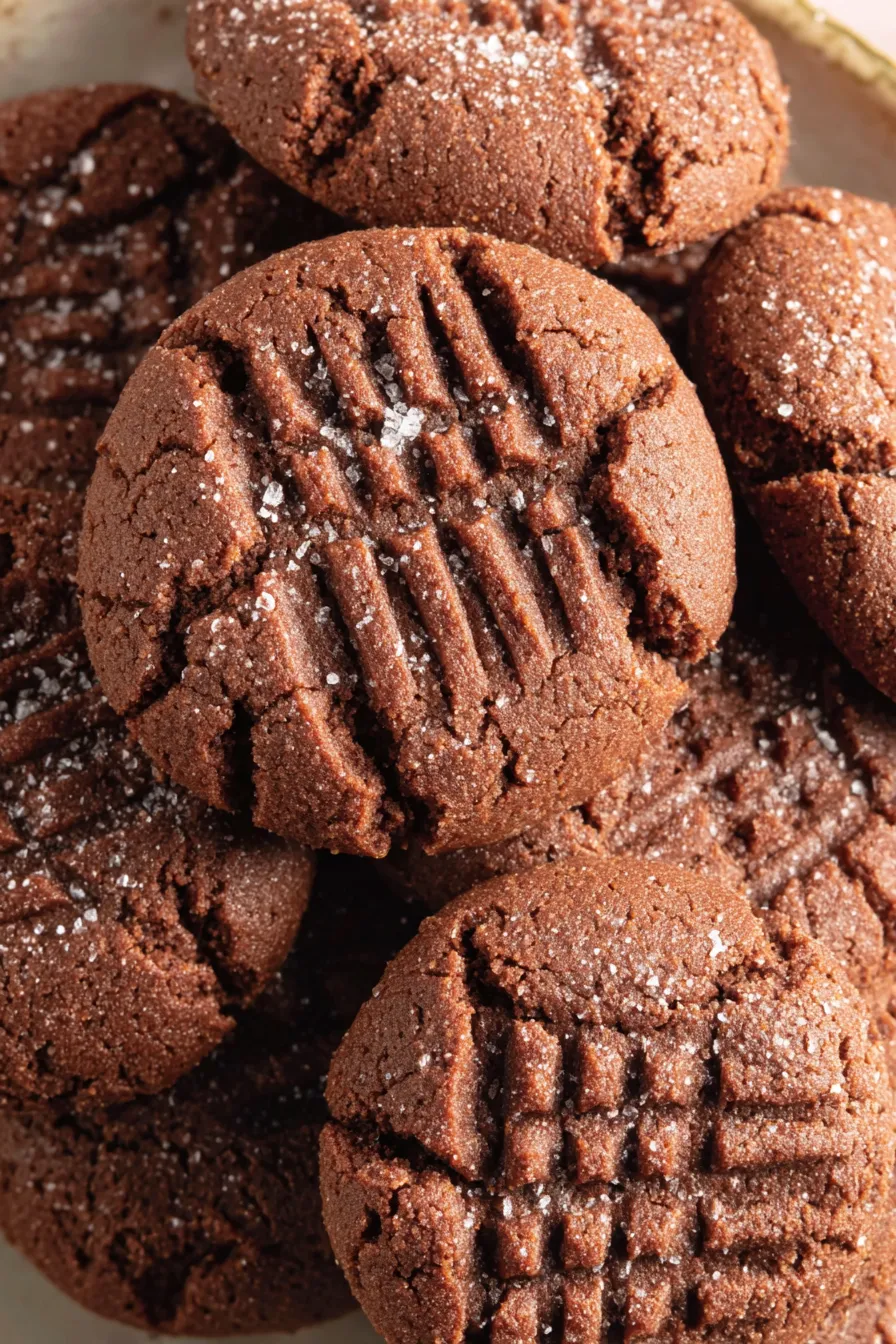 Freshly baked chocolate peanut butter cookies on a cooling rack