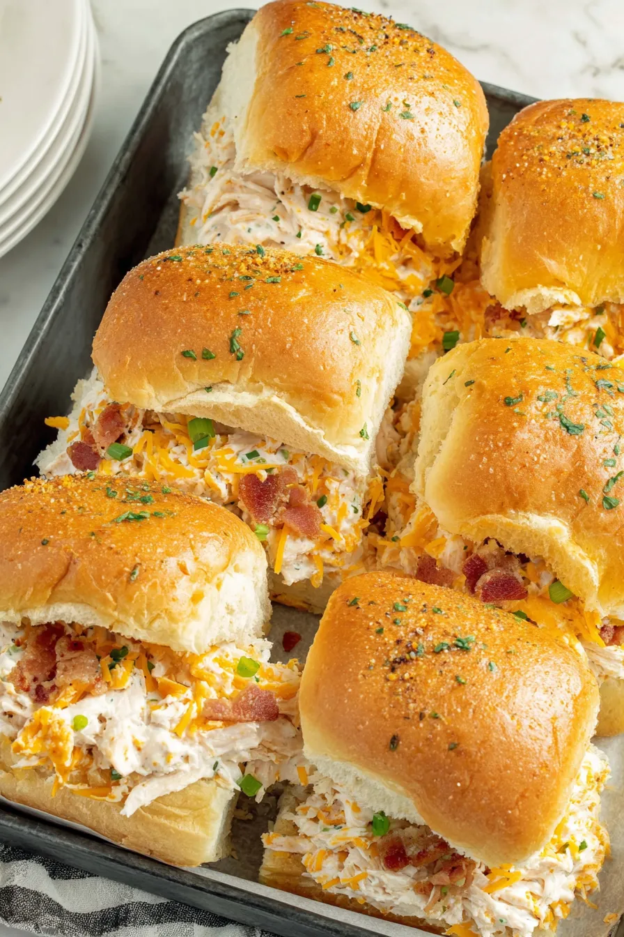 Crack chicken sliders in a baking dish with melted cheese