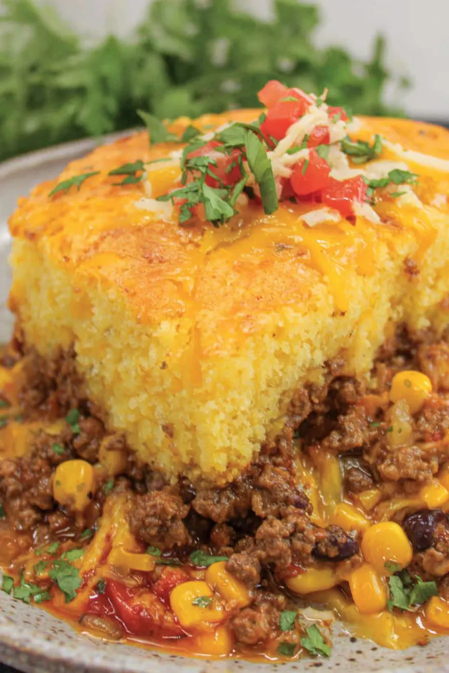 Close-up of cornbread topping texture