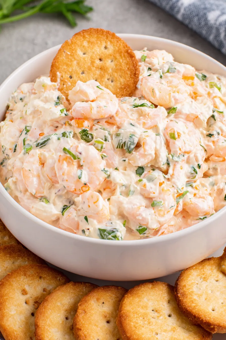 Close up of chopped shrimp and herbs