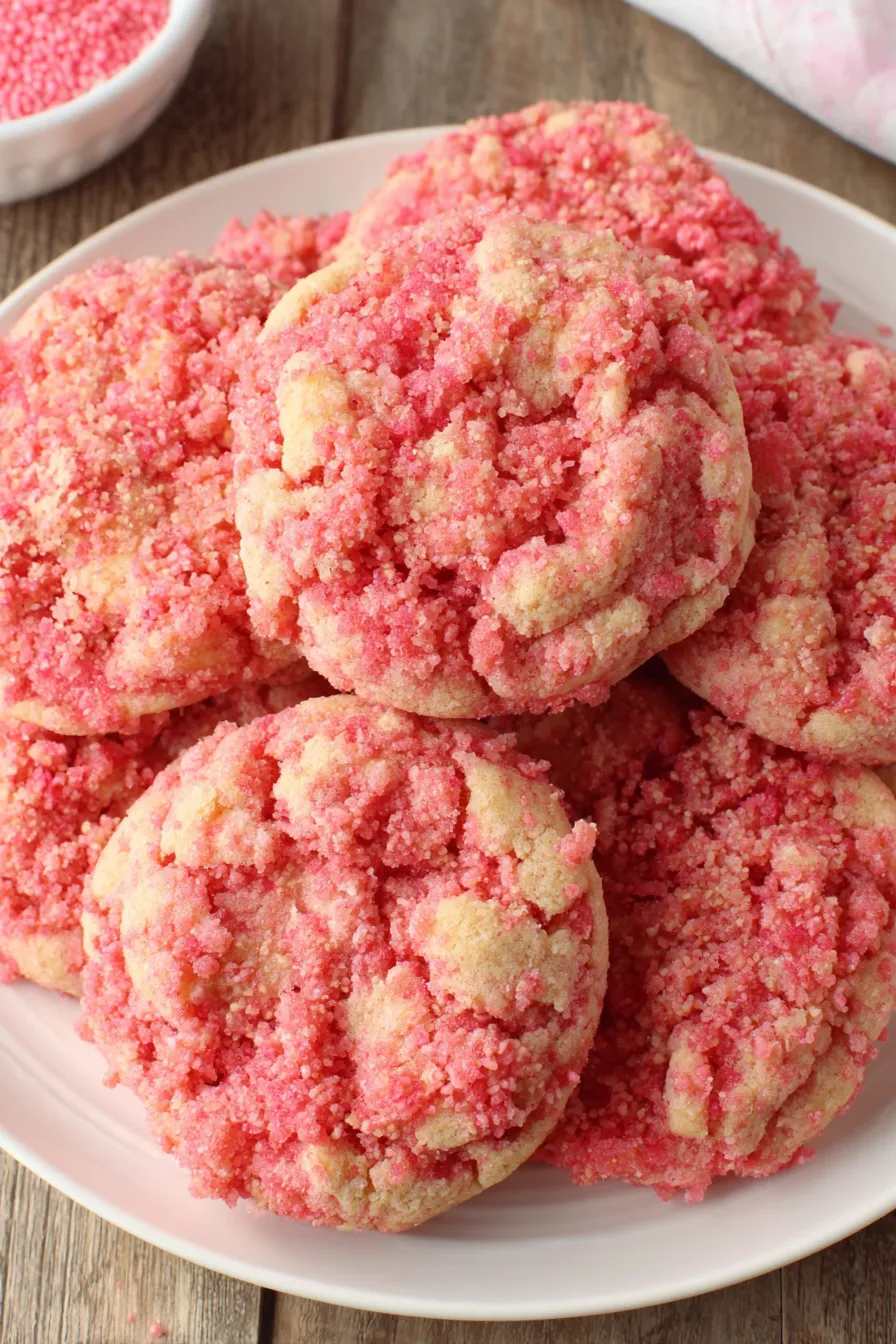 Strawberry coated cookie close-up
