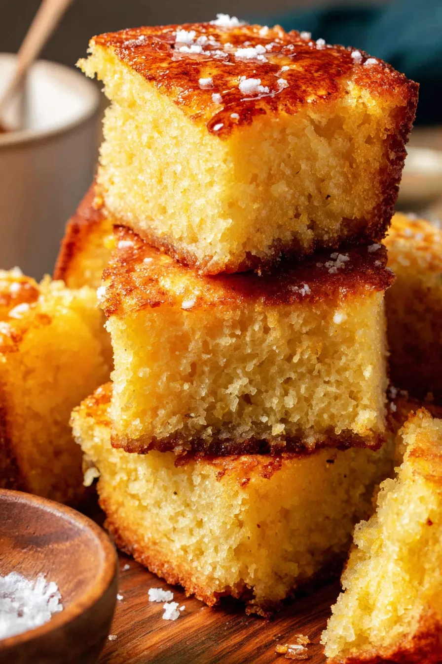 Close up of honey drizzle on warm cornbread popper