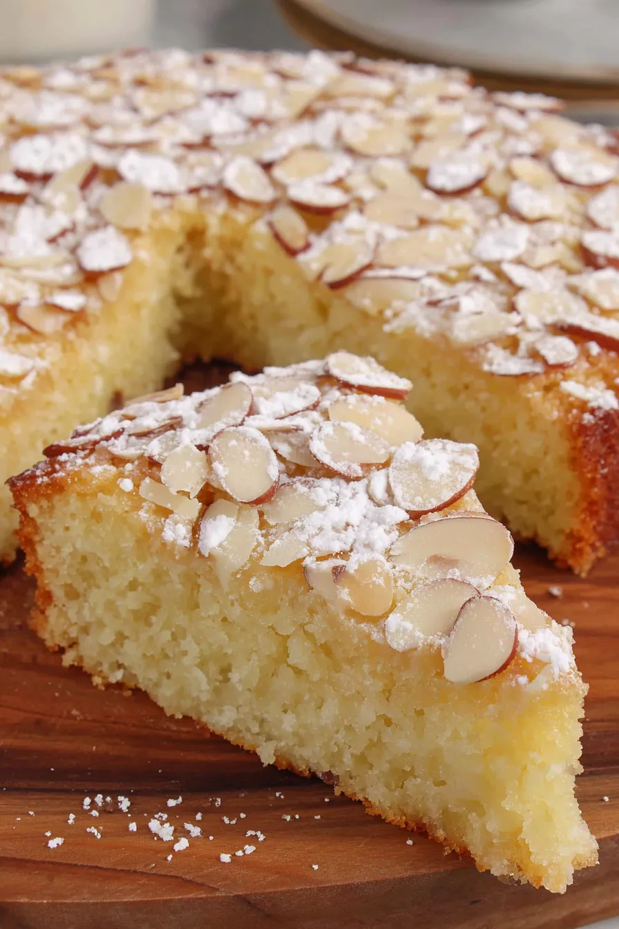 Slice of almond cake served with fresh berries
