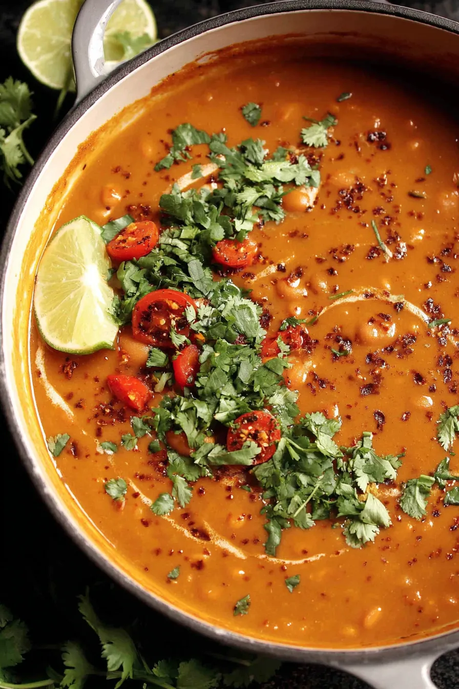 Roasted tomatoes and pot of spicy pinto bean soup