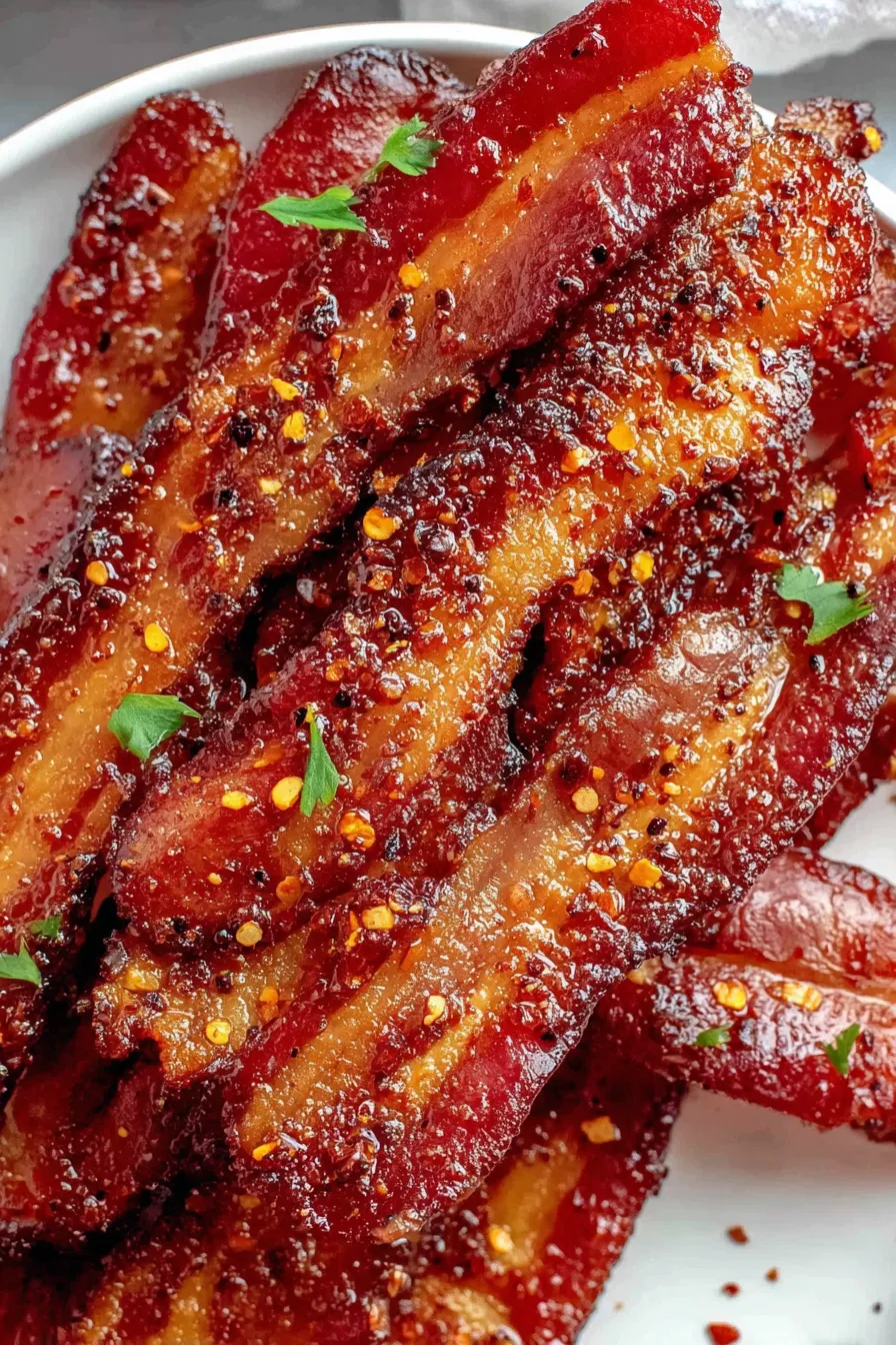 Candied bacon cooling on a rack