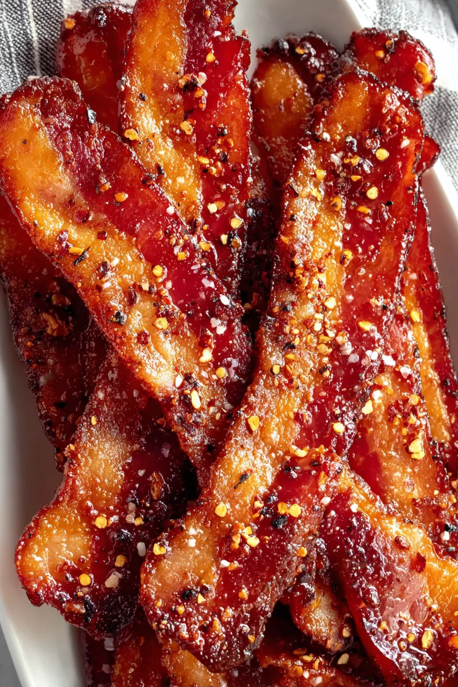 Tray of candied bacon ready to serve