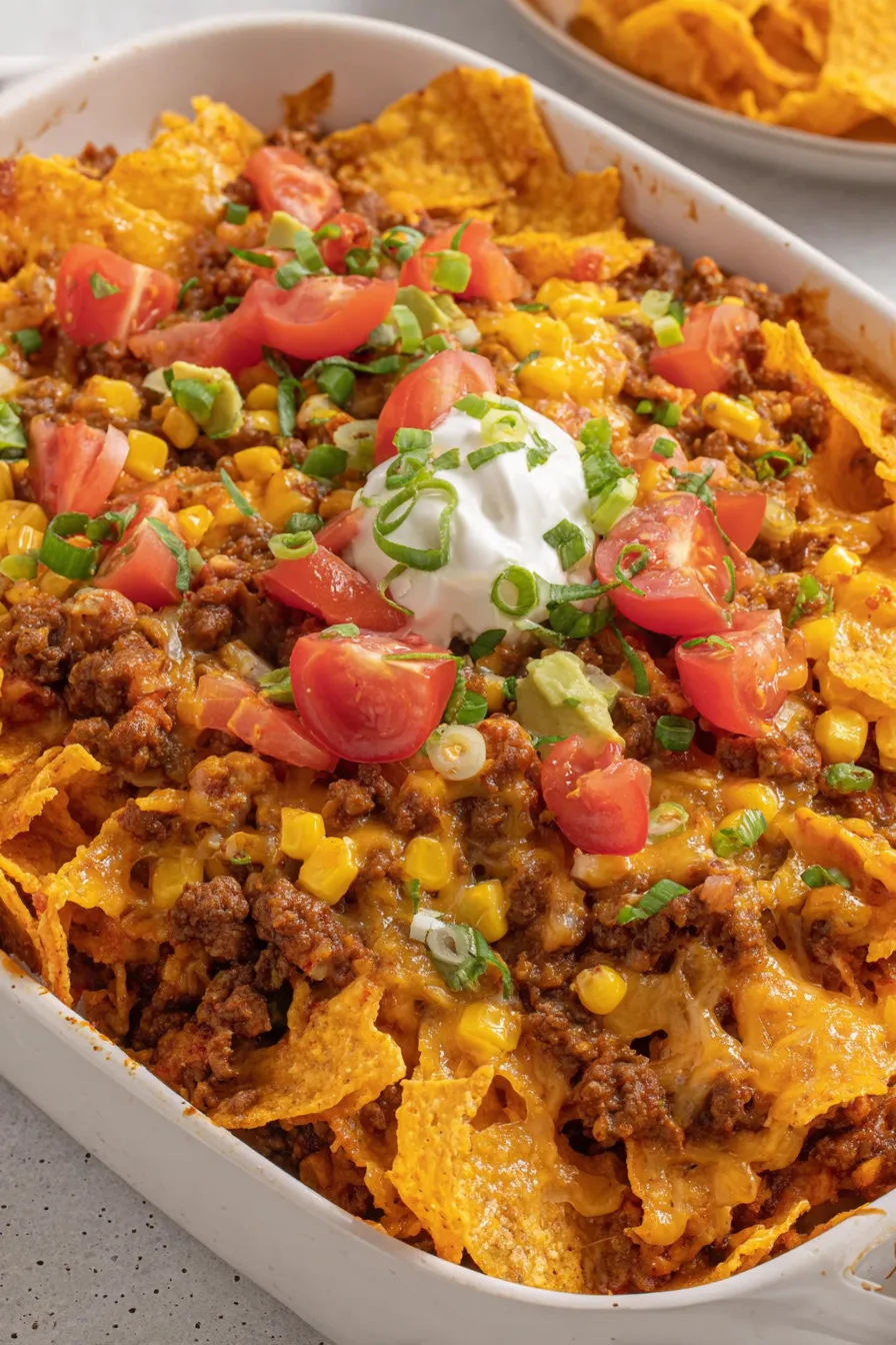 Doritos taco casserole fresh out of the oven