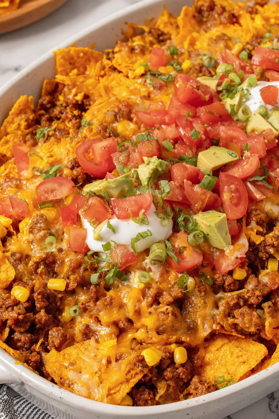 Close up of the cheesy Doritos topping