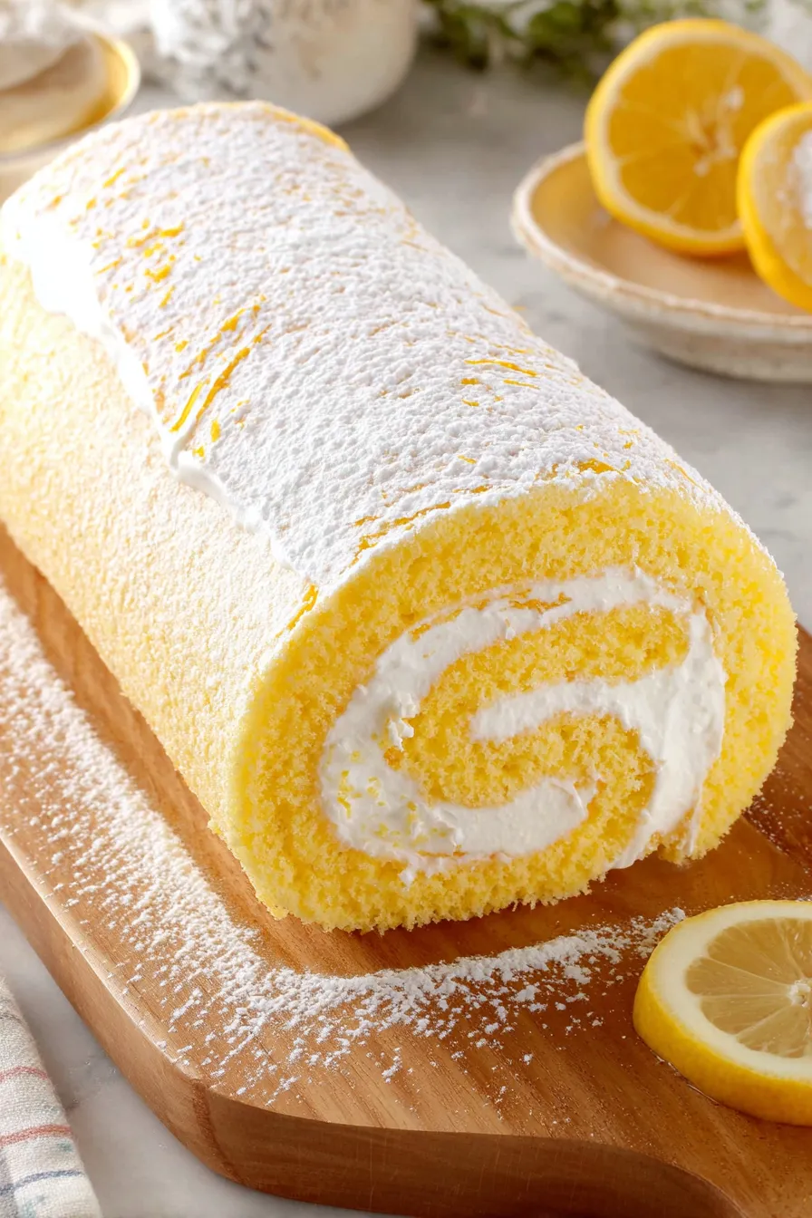 lemon swiss roll slices on plate