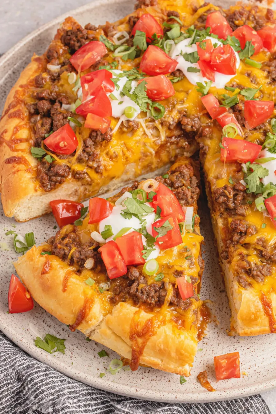 Taco Pizza fresh from the oven with melted cheese