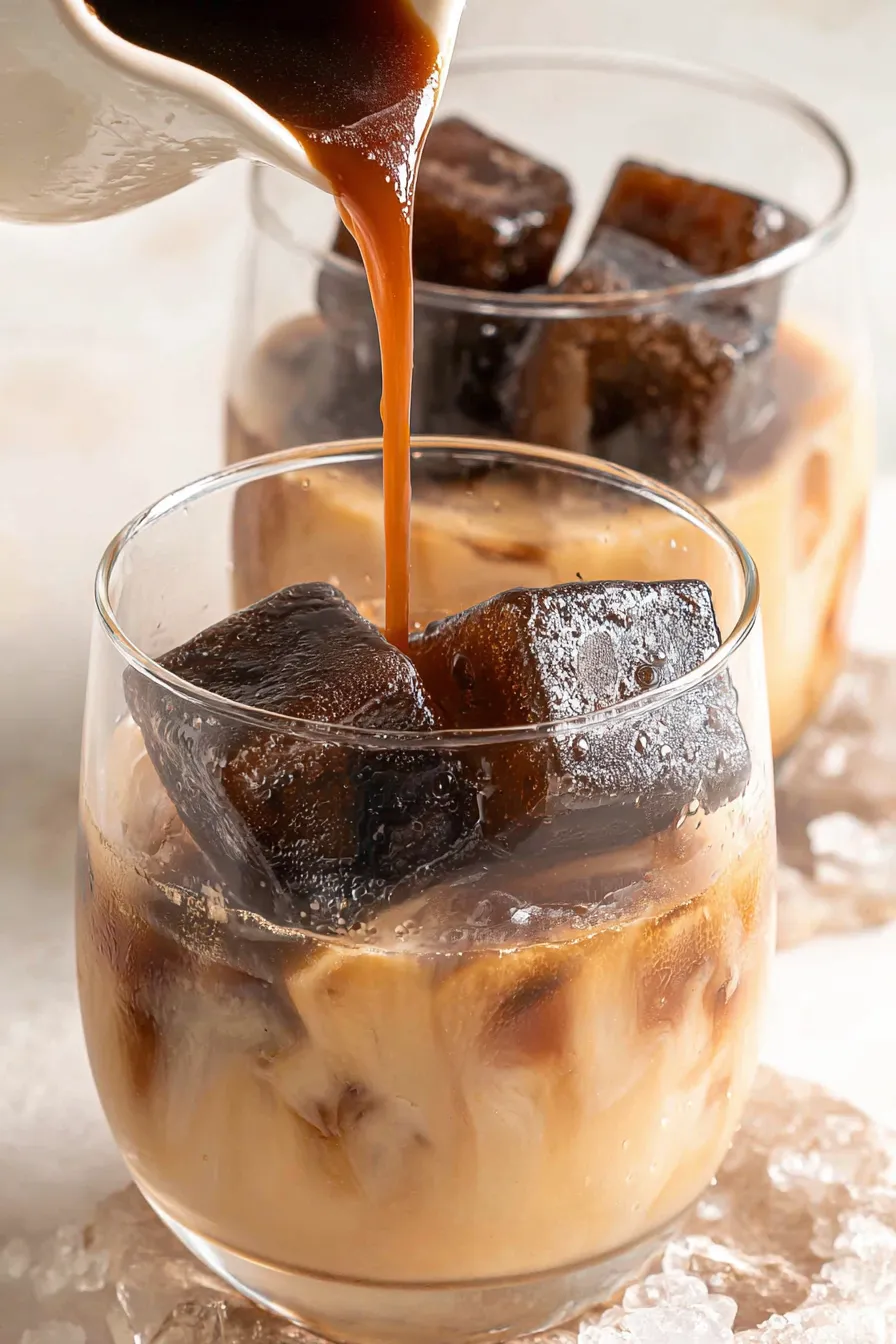 Two prepared Bailey's and coffee ice cube cocktails
