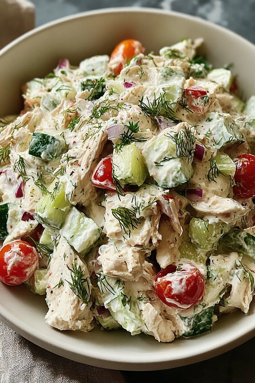 Shredded chicken tossed with tzatziki dressing