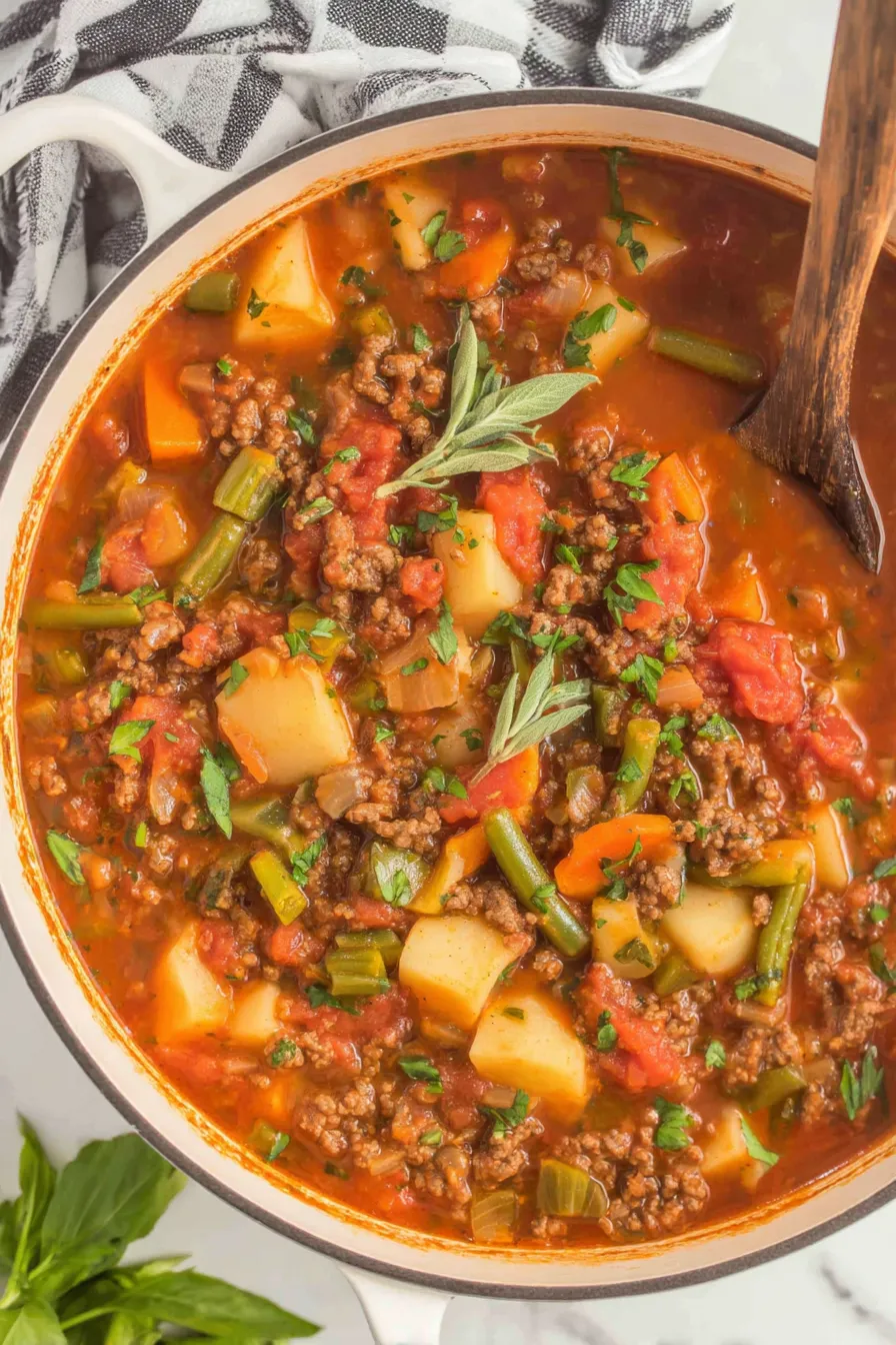 Ingredients laid out for making hamburger soup