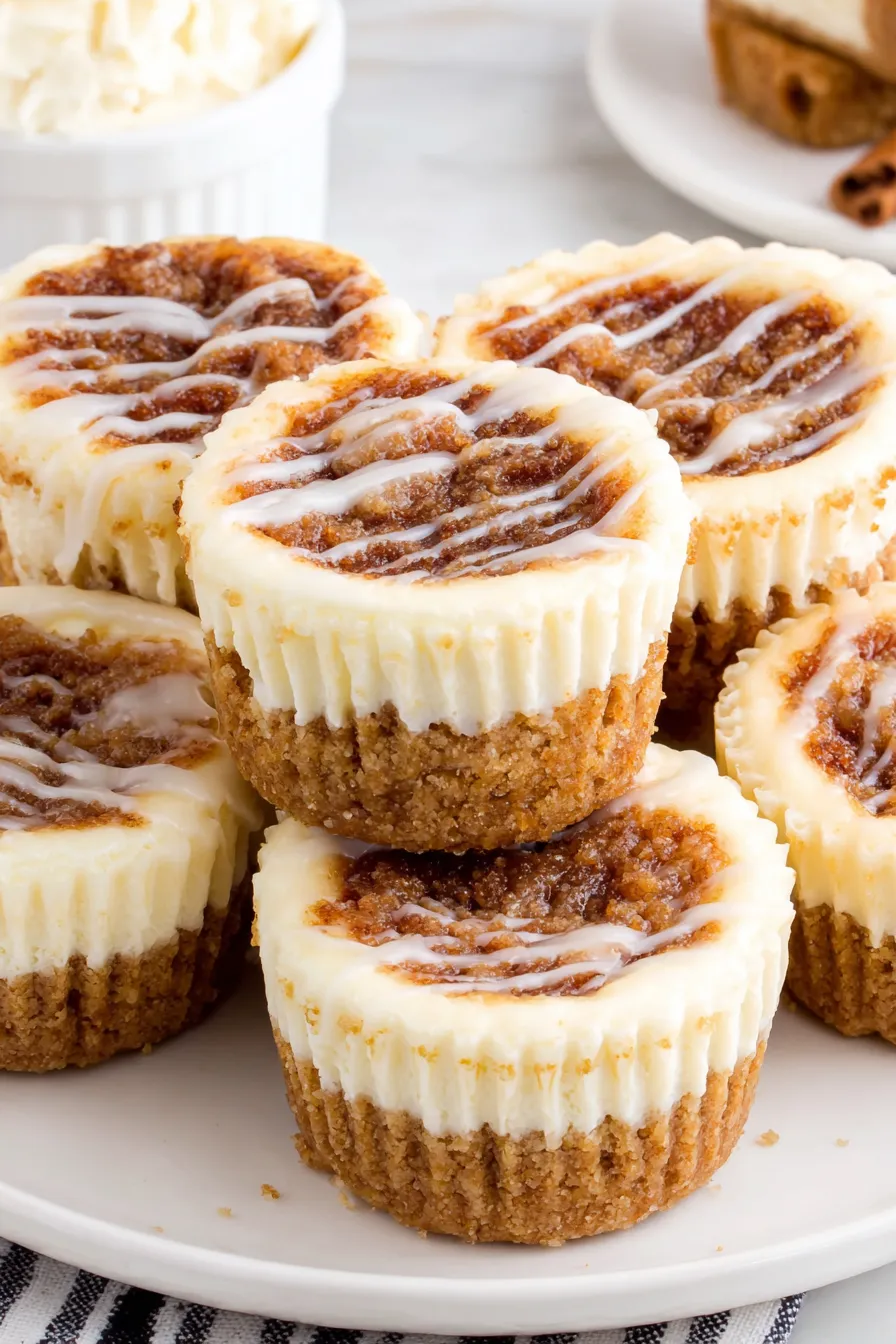 Mini cinnamon roll cheesecakes cooling on a rack