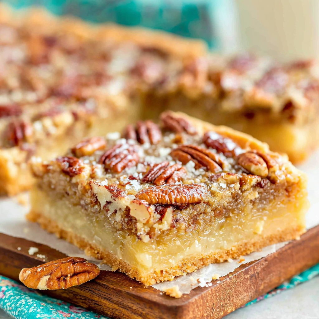 Close-up of pecan topping showing caramelized, glossy texture