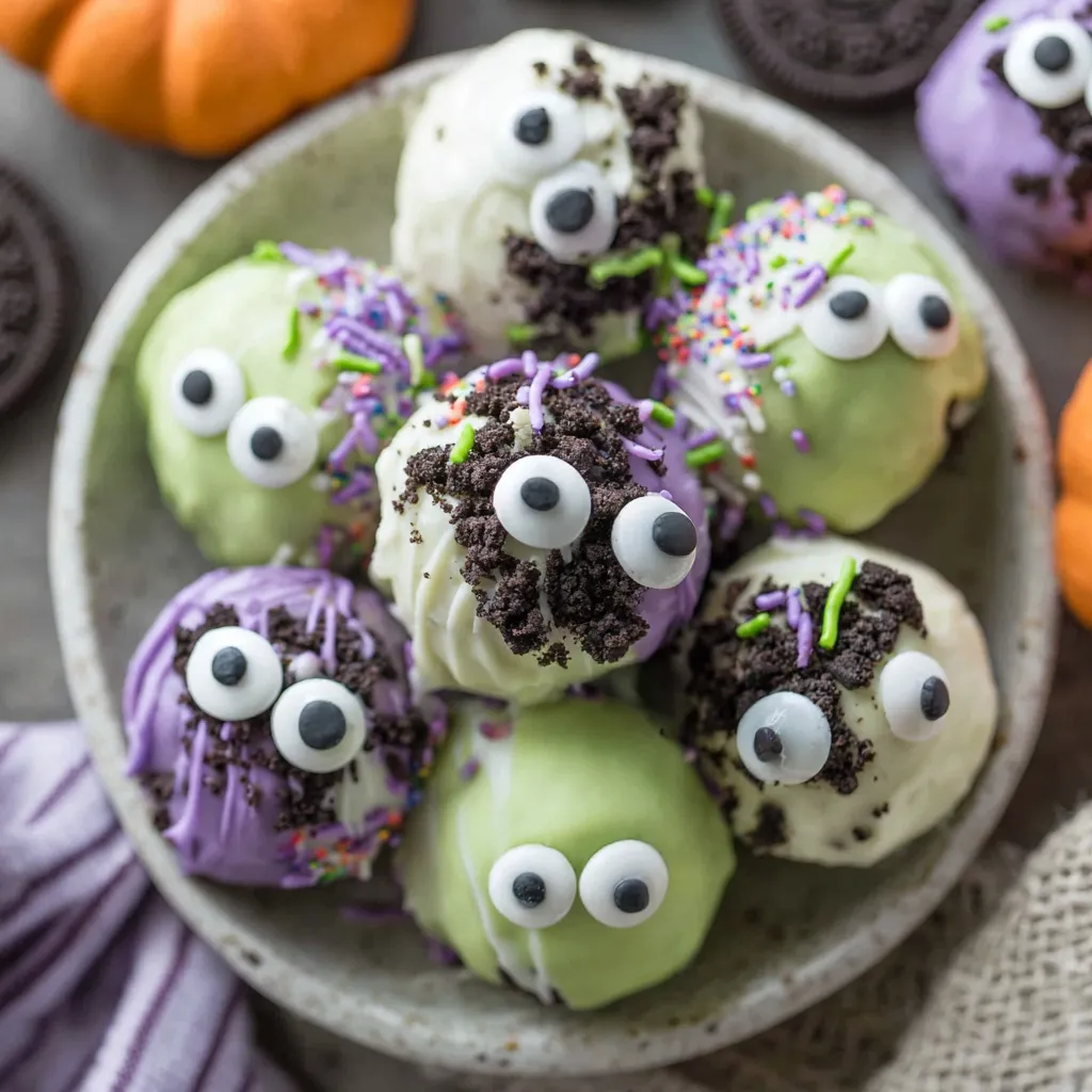 Close-up of truffle being drizzled with purple chocolate