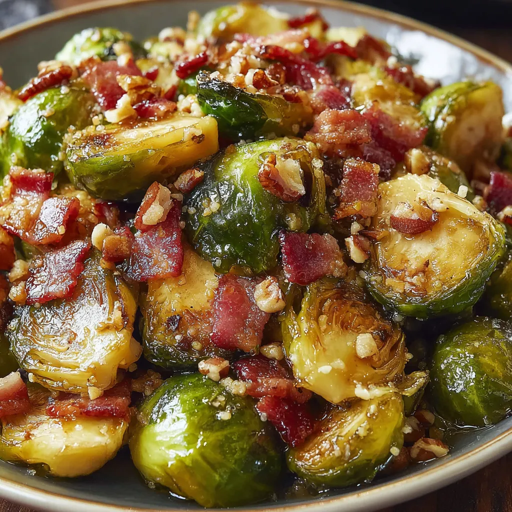 Roasted Brussels sprouts with bacon on a baking sheet