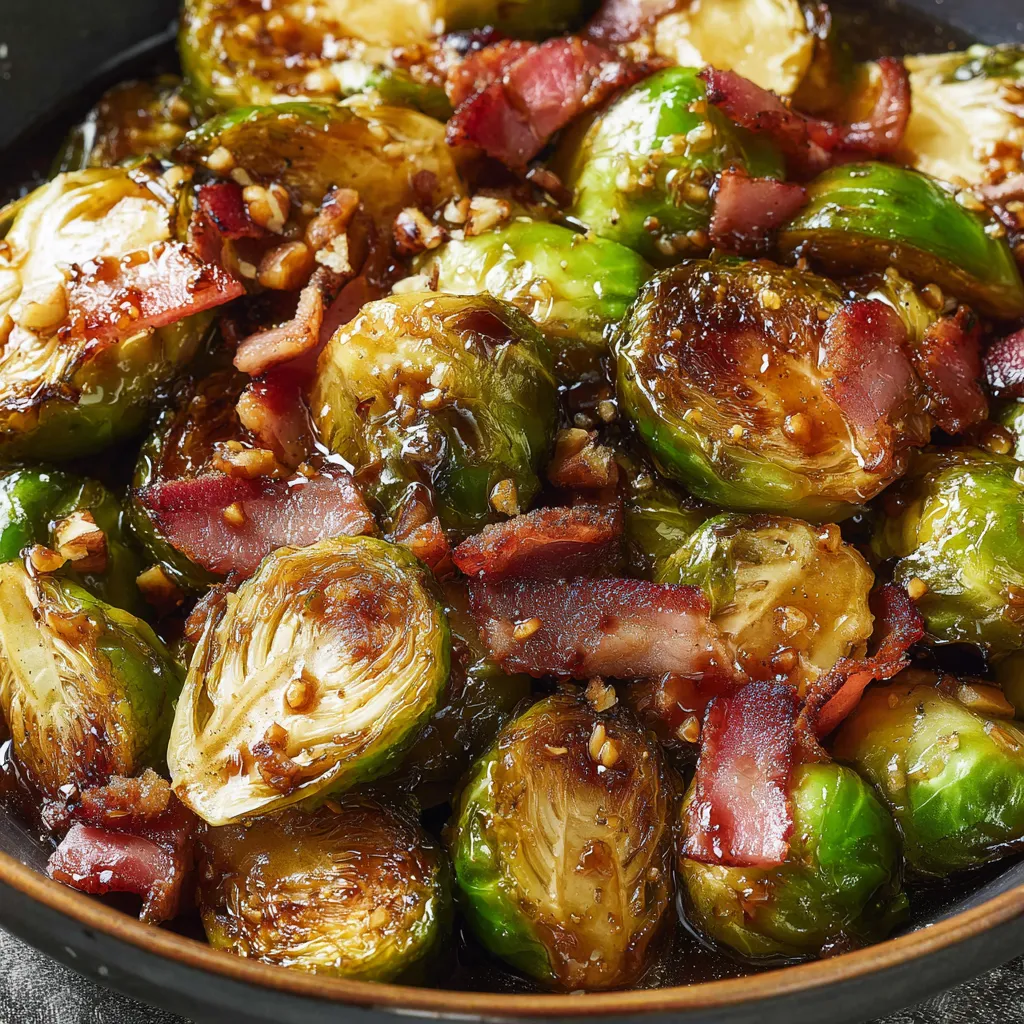 Finished glazed Brussels sprouts served in a bowl