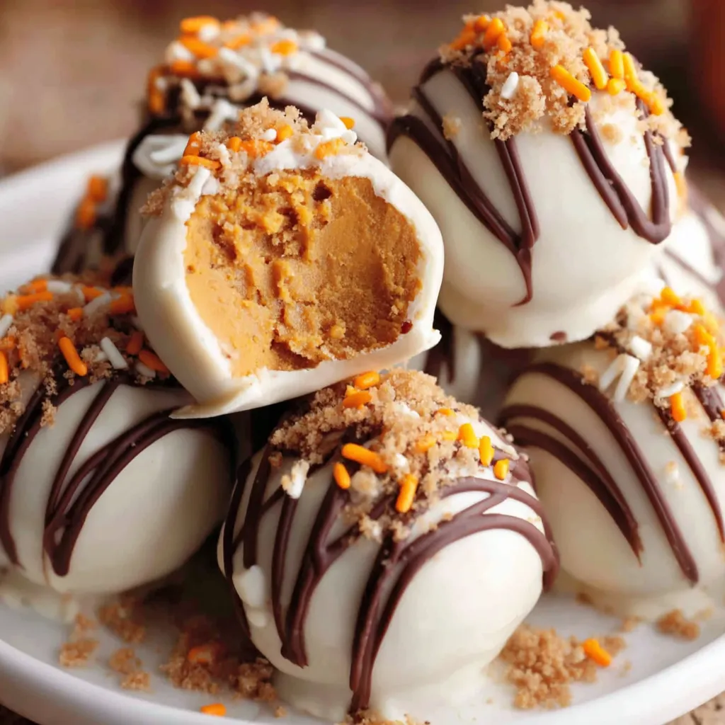 Close-up of a truffle coated in white chocolate with crumbs