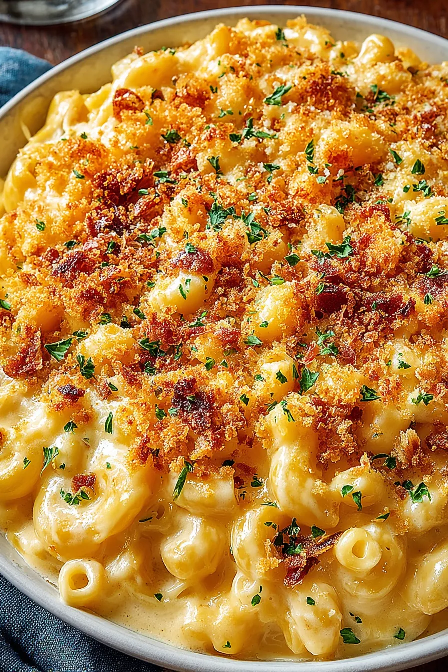 Golden baked mac and cheese fresh from the oven