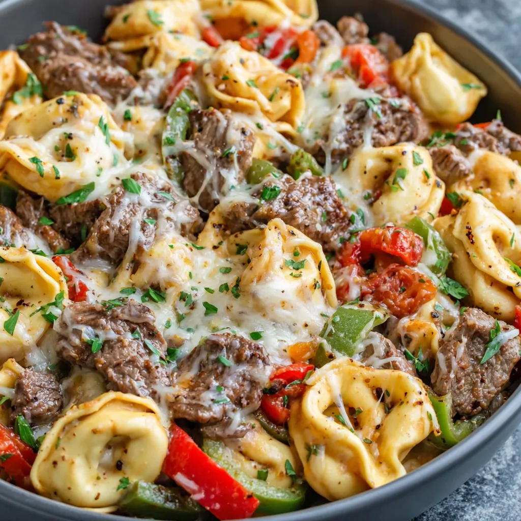 Cheesesteak Tortellini (Slow Cooker Style)