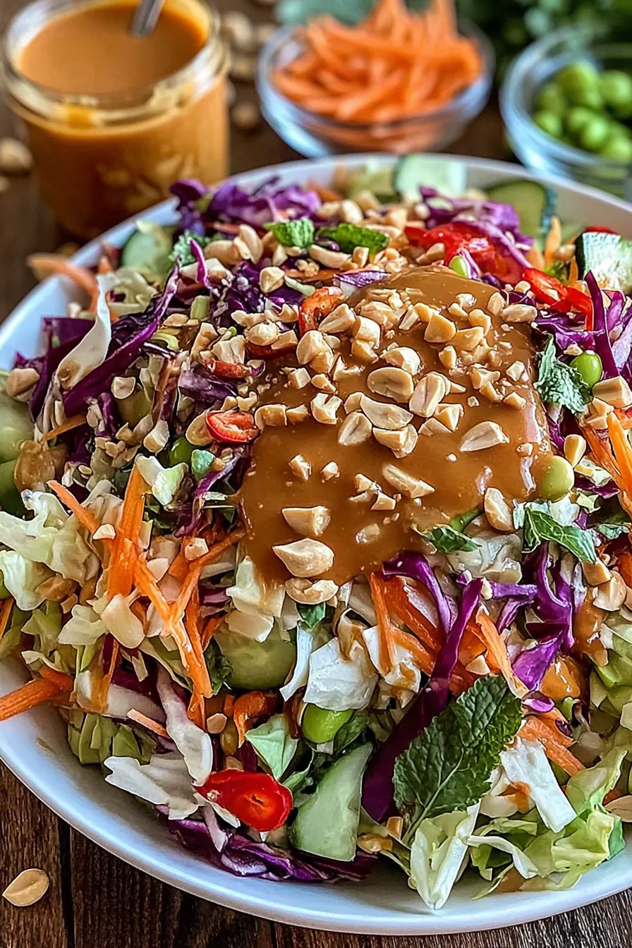Thai Crunch Salad with peanut ginger sauce - plated