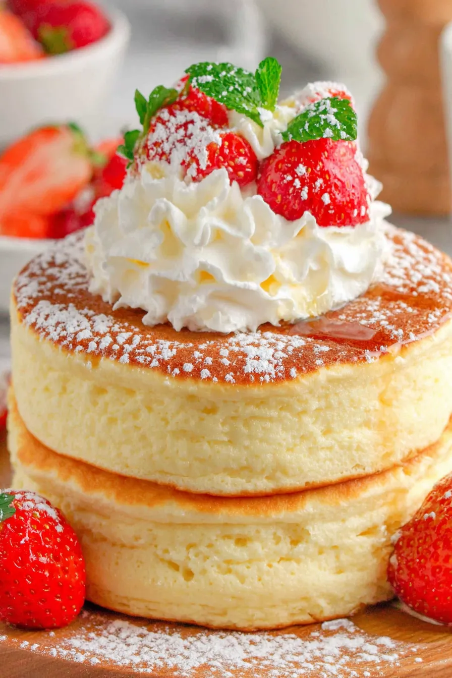 Close-up of the airy interior of a Japanese pancake showing soft texture