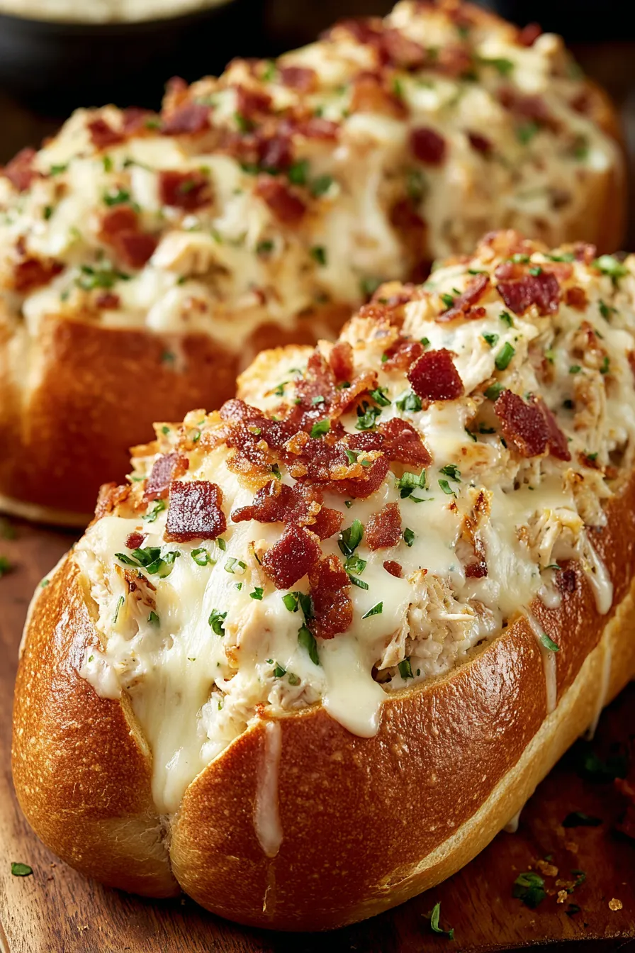 Chicken bacon ranch stuffed bread fresh from the oven