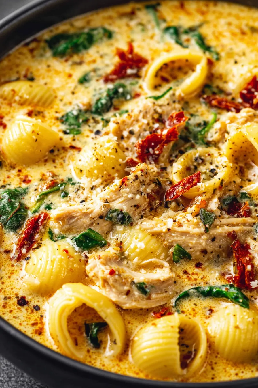 Marry Me Chicken Soup spoon lifting a shell of pasta