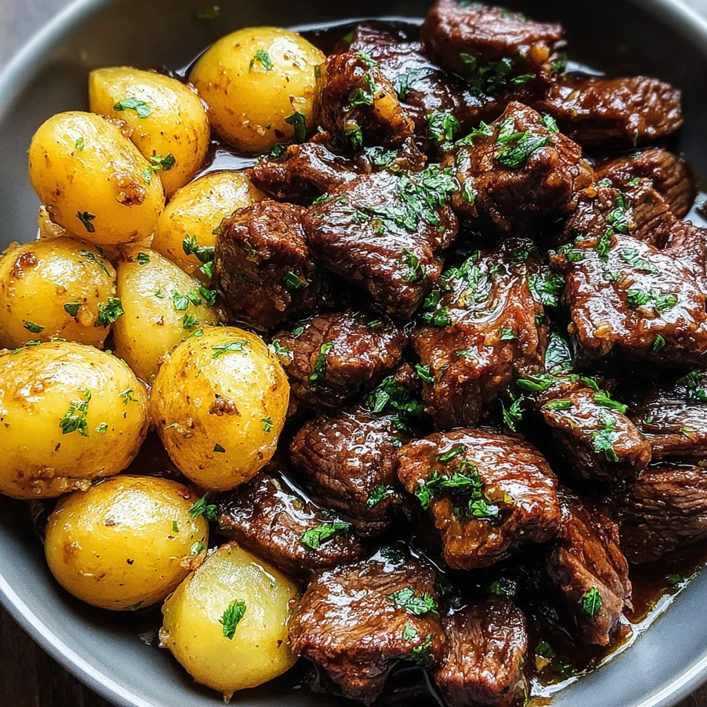 Slow Cooker Garlic Butter Beef Bites with Potatoes