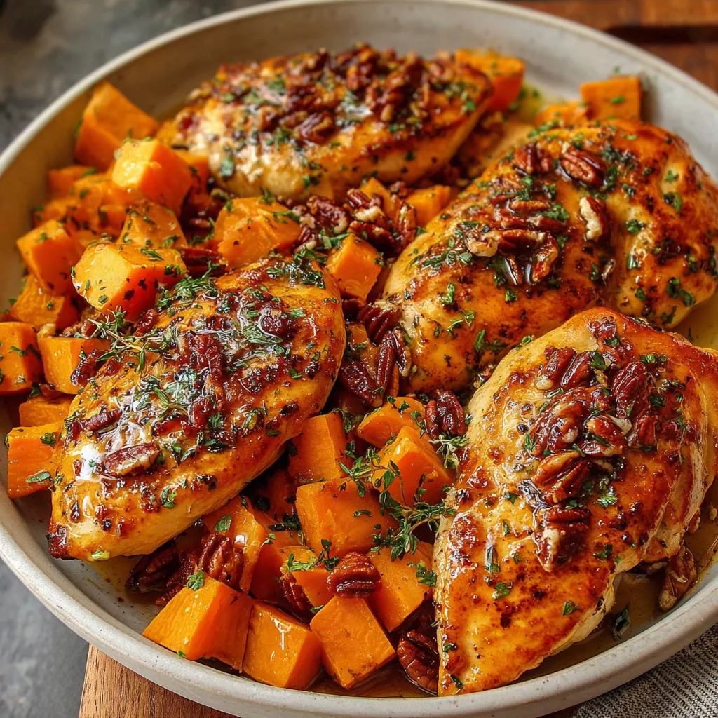 Maple-Glazed Chicken with Sweet Potatoes and Toasted Pecans