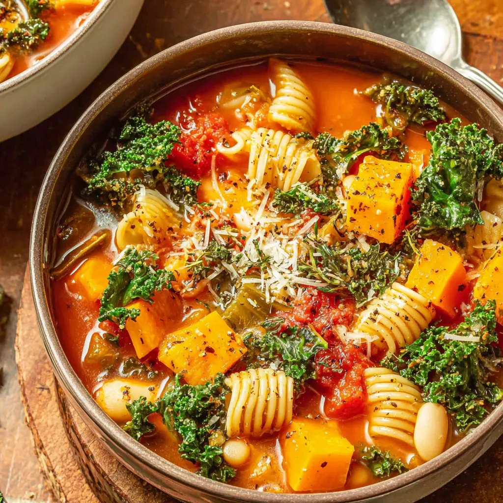 Winter Minestrone Soup with Butternut Squash and Kale