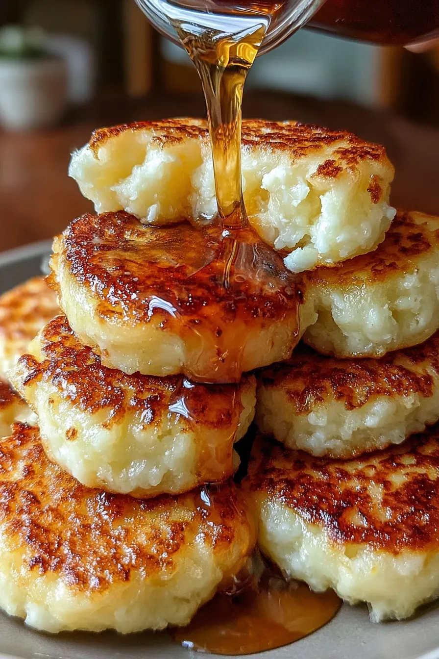 Scrambled pancake bites served with syrup