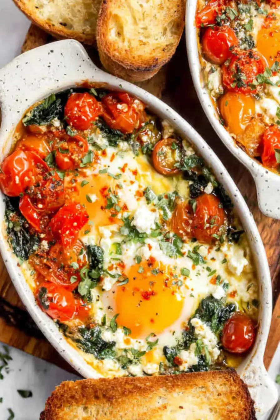 Close-up of roasted tomatoes and feta