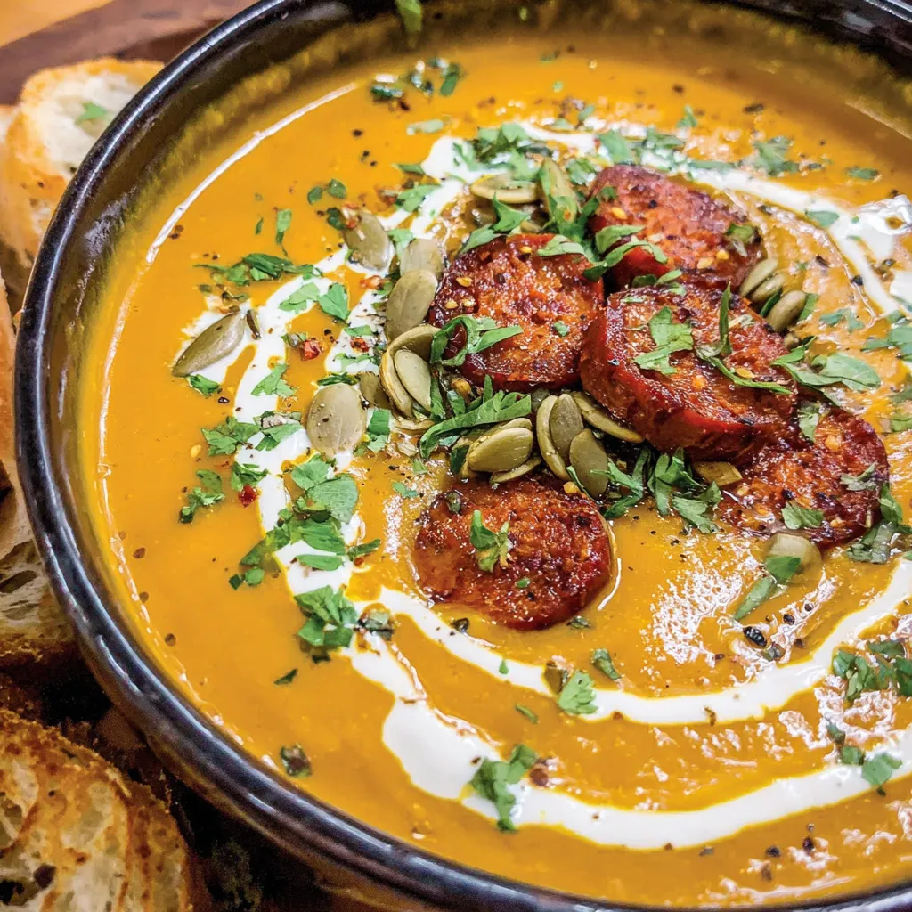 Delicious Pumpkin Soup With Chorizo