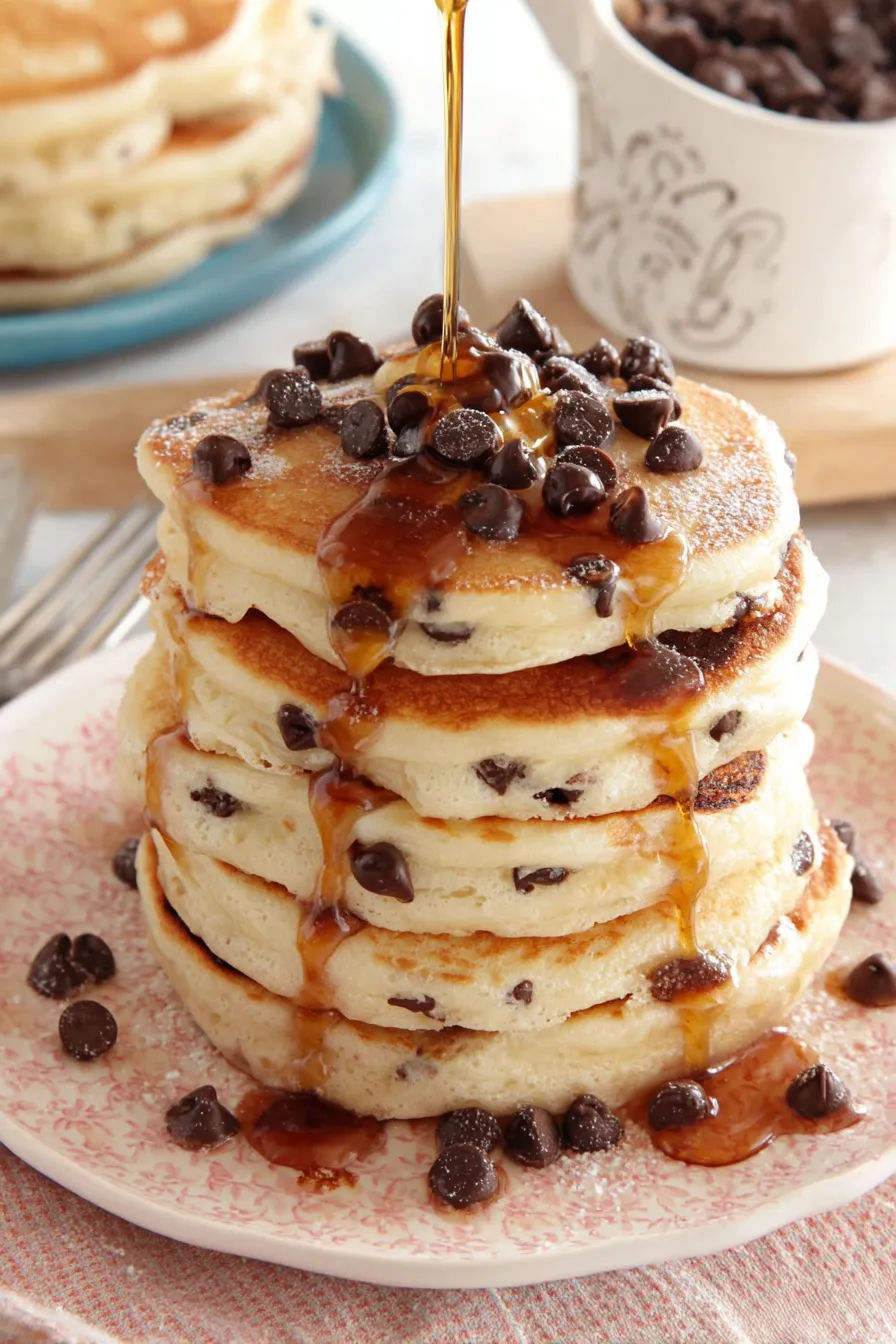 Close-up of pancake batter with chocolate chips being scooped