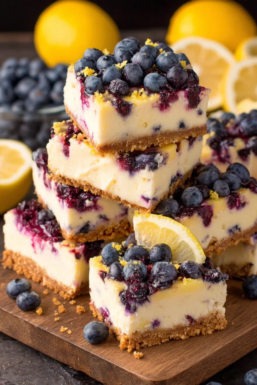Lemon blueberry cheesecake bars fresh from the oven