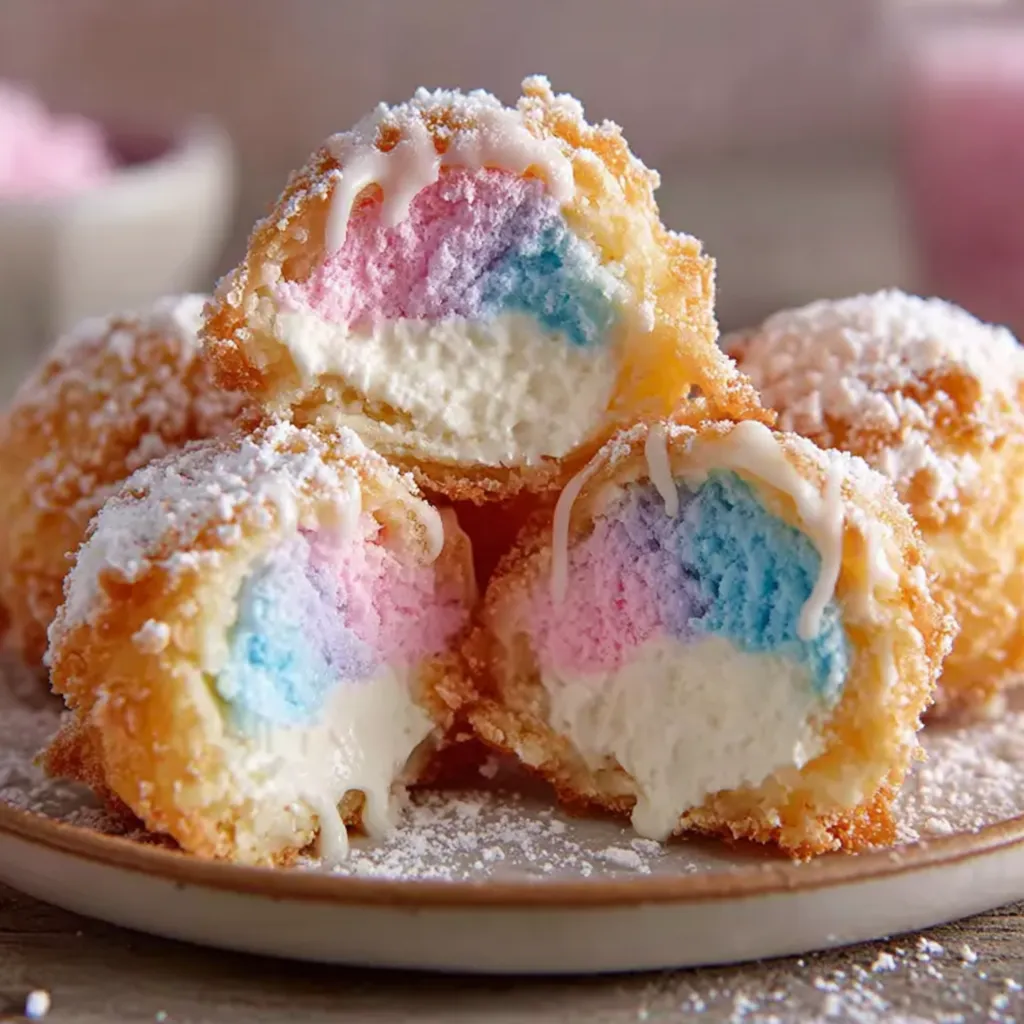 Crispy Cotton Candy Cheesecake Bombs