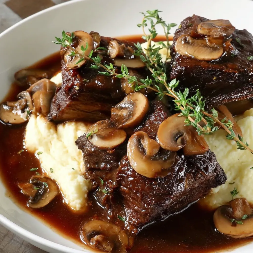 Braised Short Ribs With Rich Wine And Mushroom Sauce