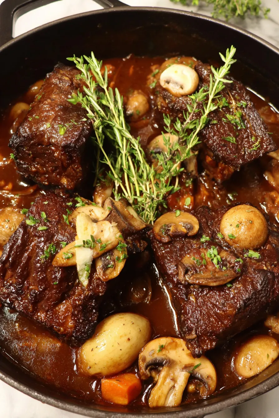 Plated short rib with mushroom sauce