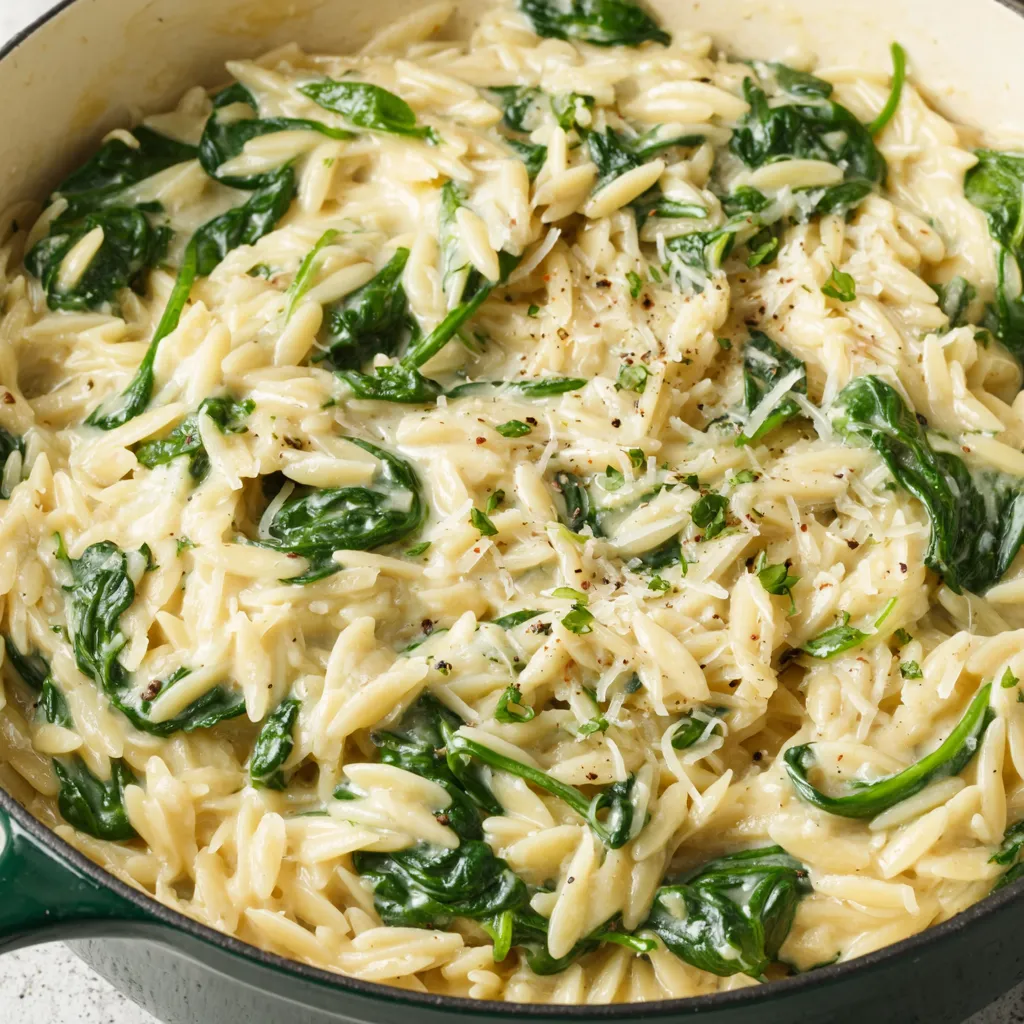 Creamy Garlic Spinach Orzo