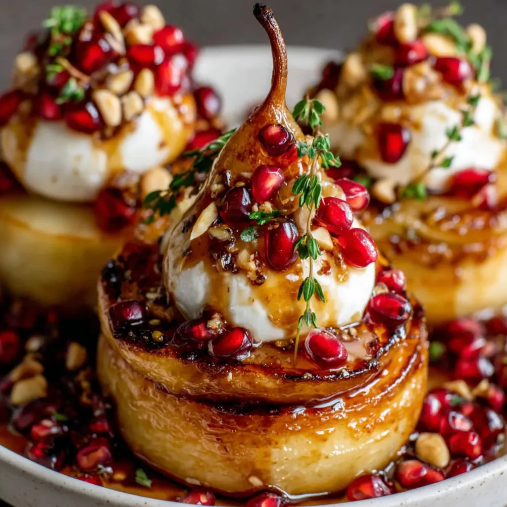 Golden Caramelized Pear & Burrata Towers