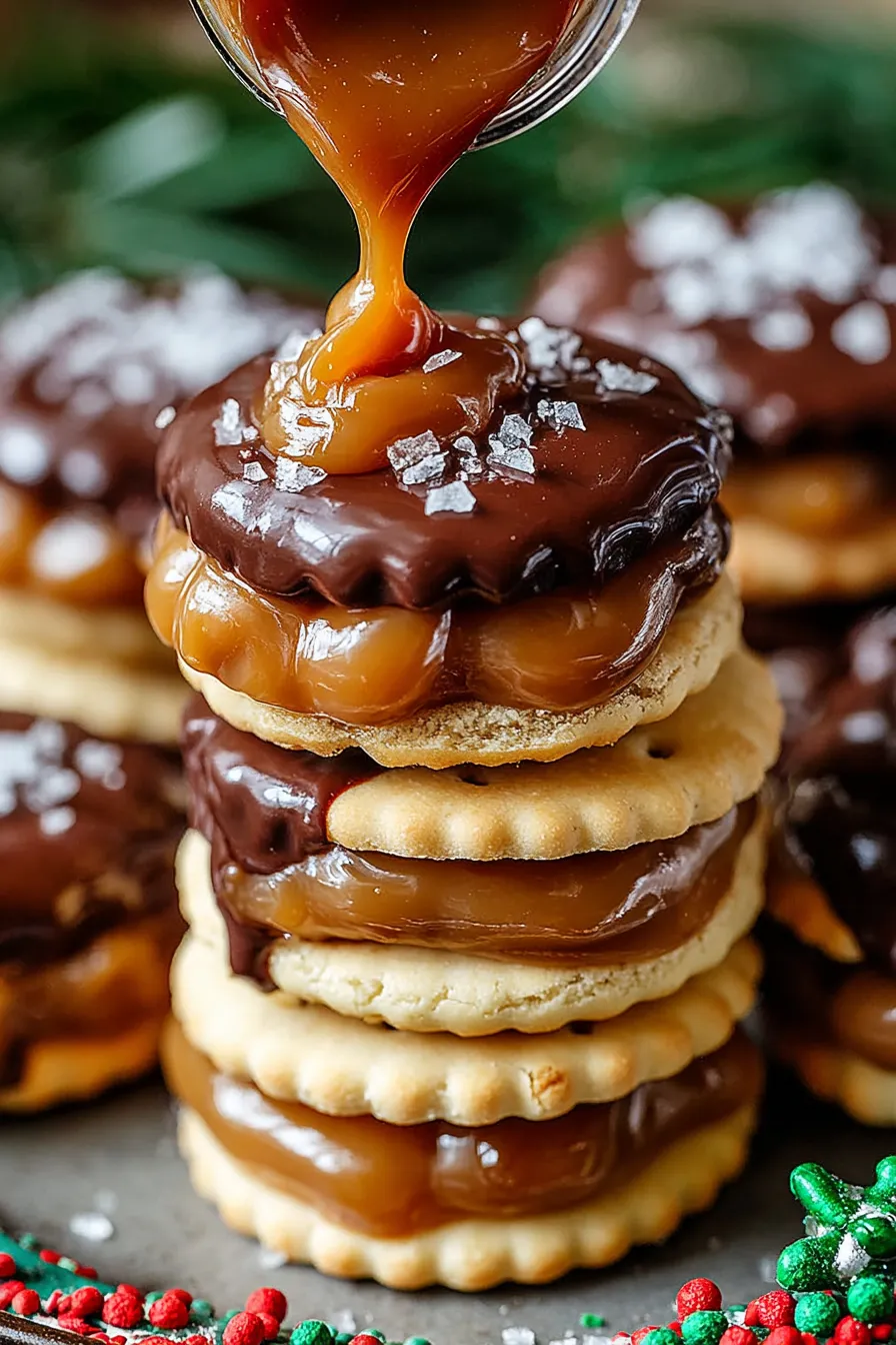 Ritz cracker caramel sandwiches on parchment