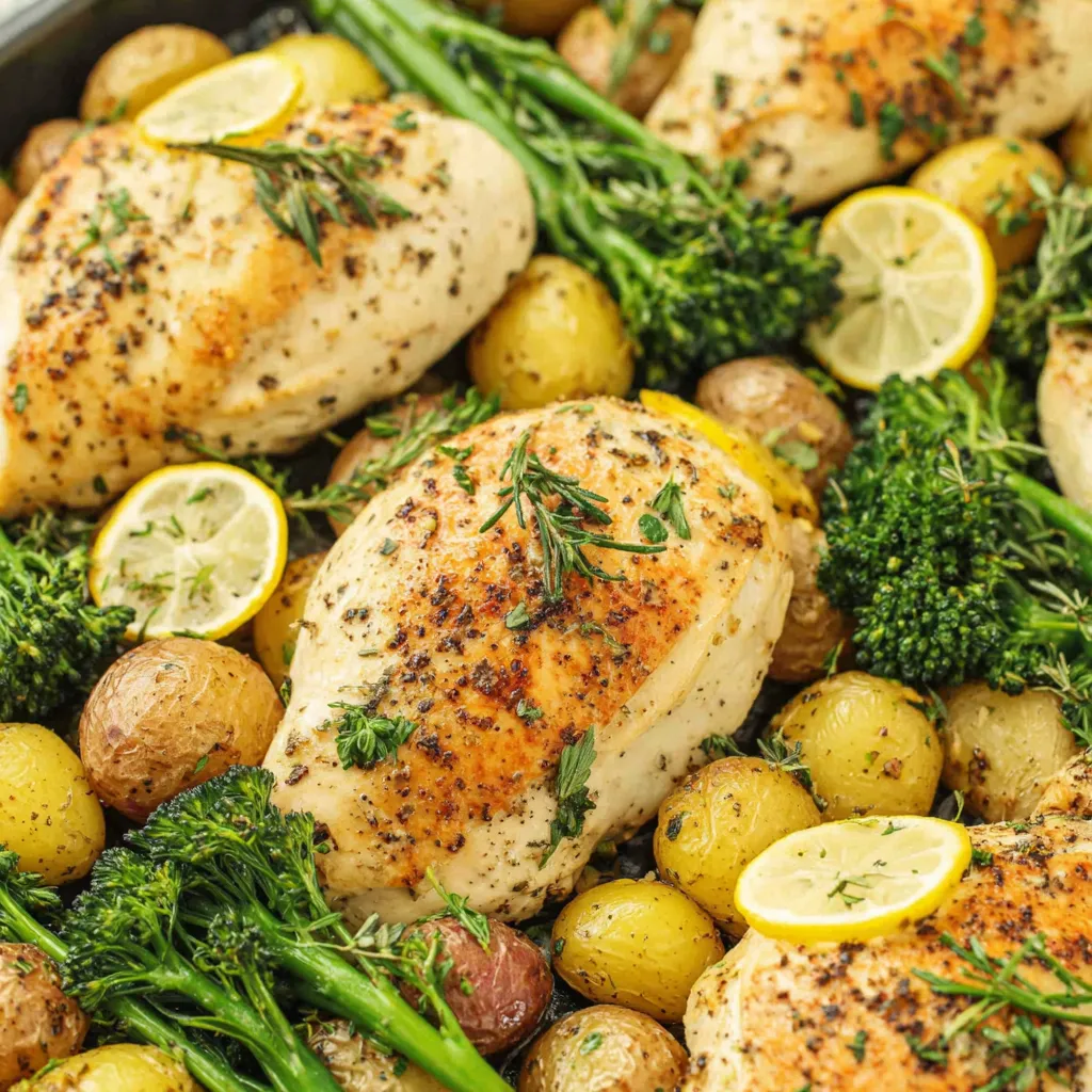 One-Pan Baked Chicken and Potatoes with Lemon Butter Garlic Sauce