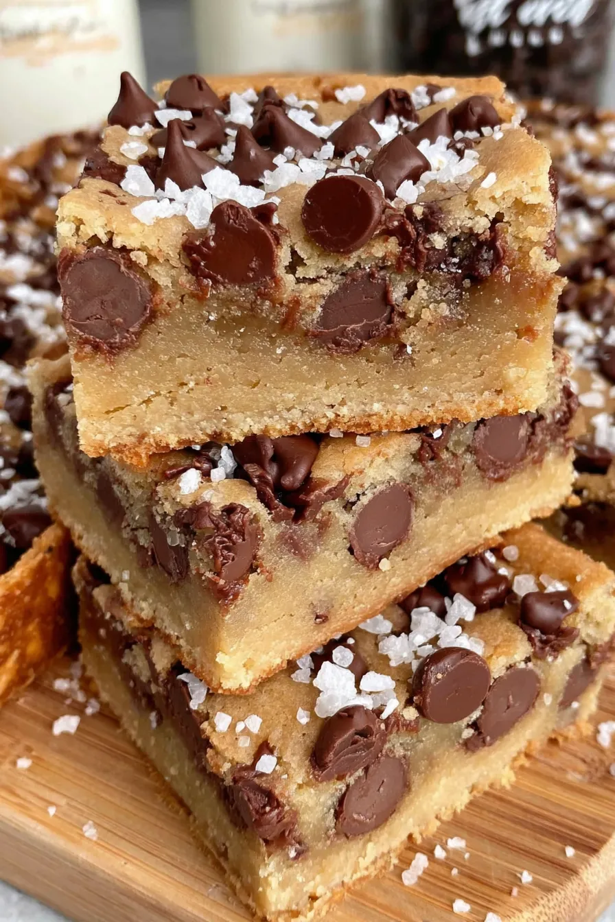 A tray of chocolate chip cookie dough bars cooling on a rack